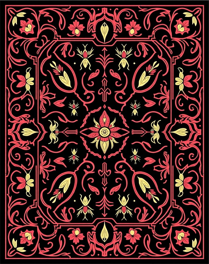 Crimson and Gold Floral Courtly Rug