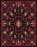 Crimson and Gold Floral Courtly Rug