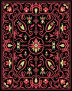 Crimson and Gold Floral Courtly Rug
