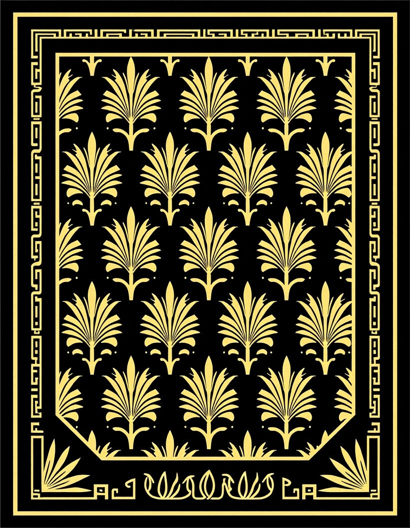 Art Deco Golden Floral Pattern Rug
