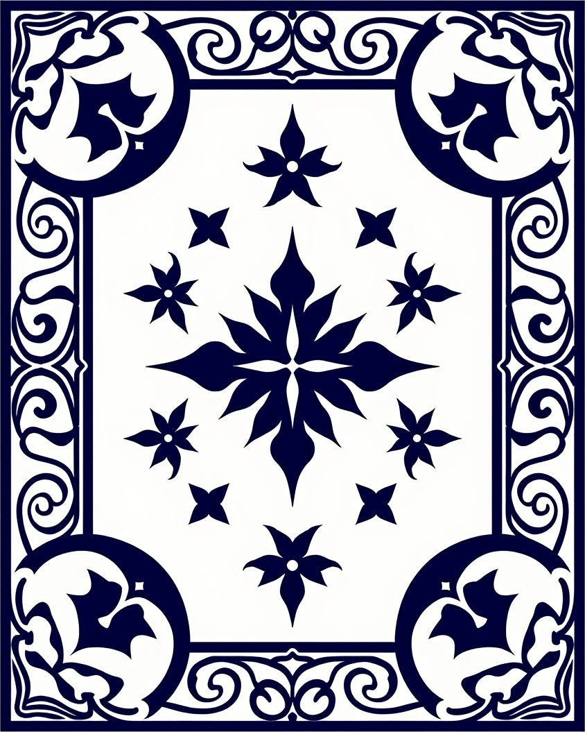 Classic Navy Floral Medallion Pattern Rug