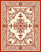 Classic Red Cream Floral Motif Rug