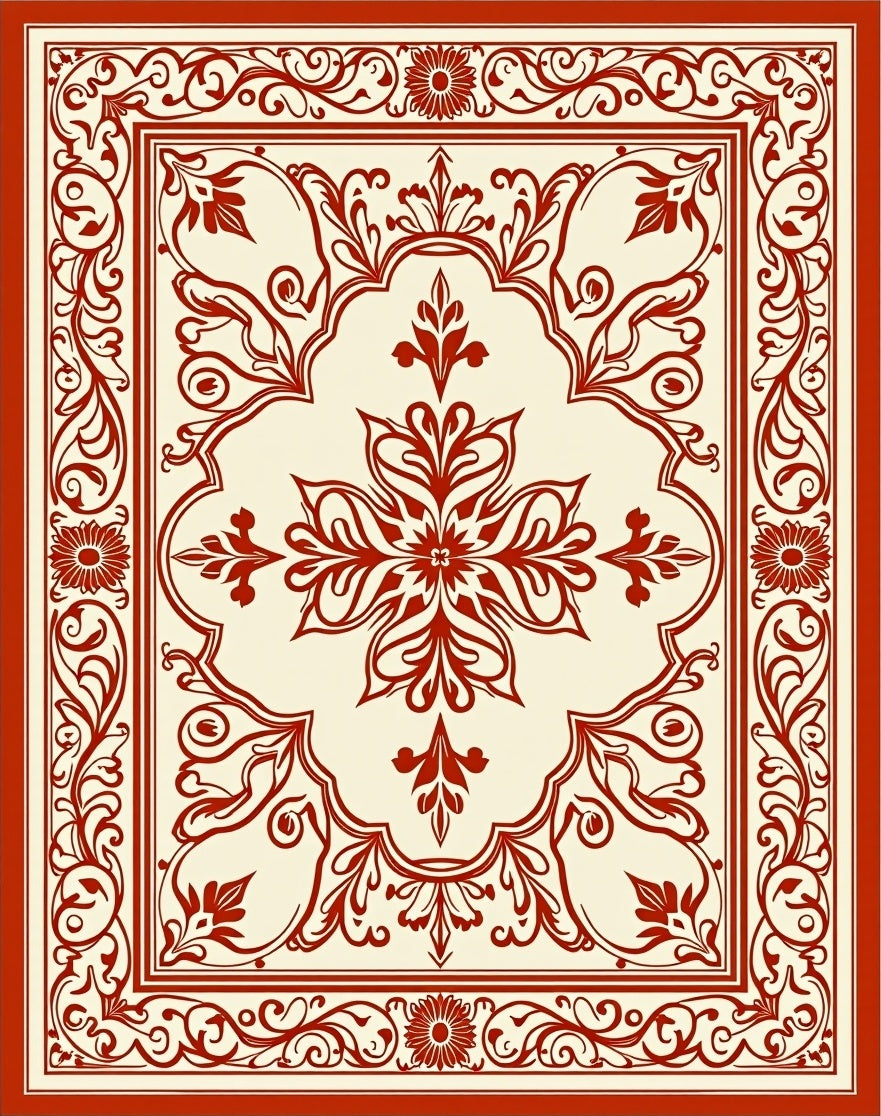 Classic Red Cream Floral Motif Rug