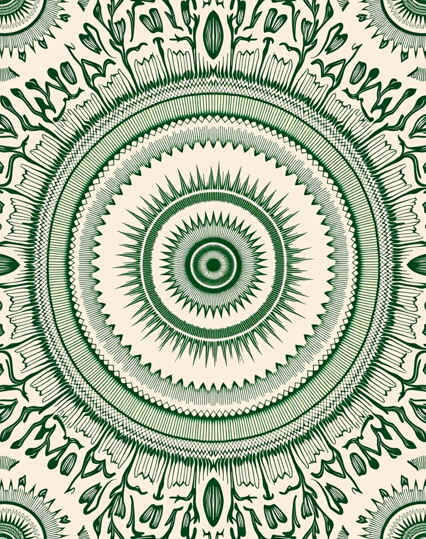 Green Circular Mandala Floral Pattern Rug