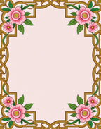 Ornate Pink Floral Gold Border Rug