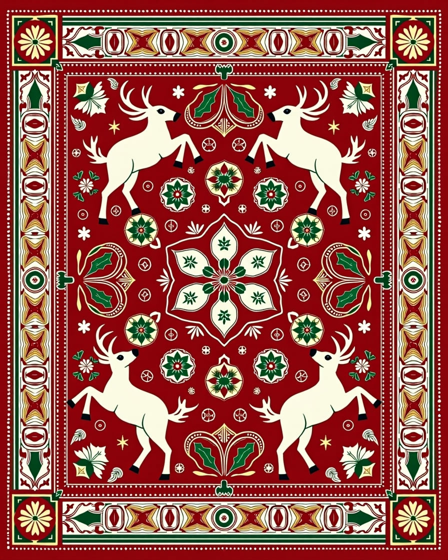 Reindeer And Floral Medallion Pattern Rug