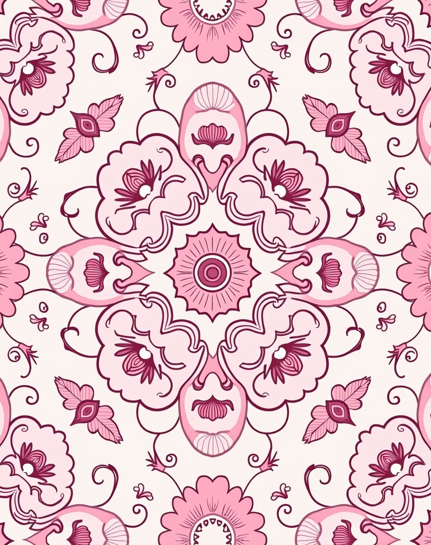 Pink Floral Inspired Pattern Design Rug