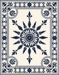 Navy Blue Floral Medallion Border Rug