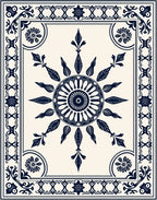 Navy Blue Floral Medallion Border Rug