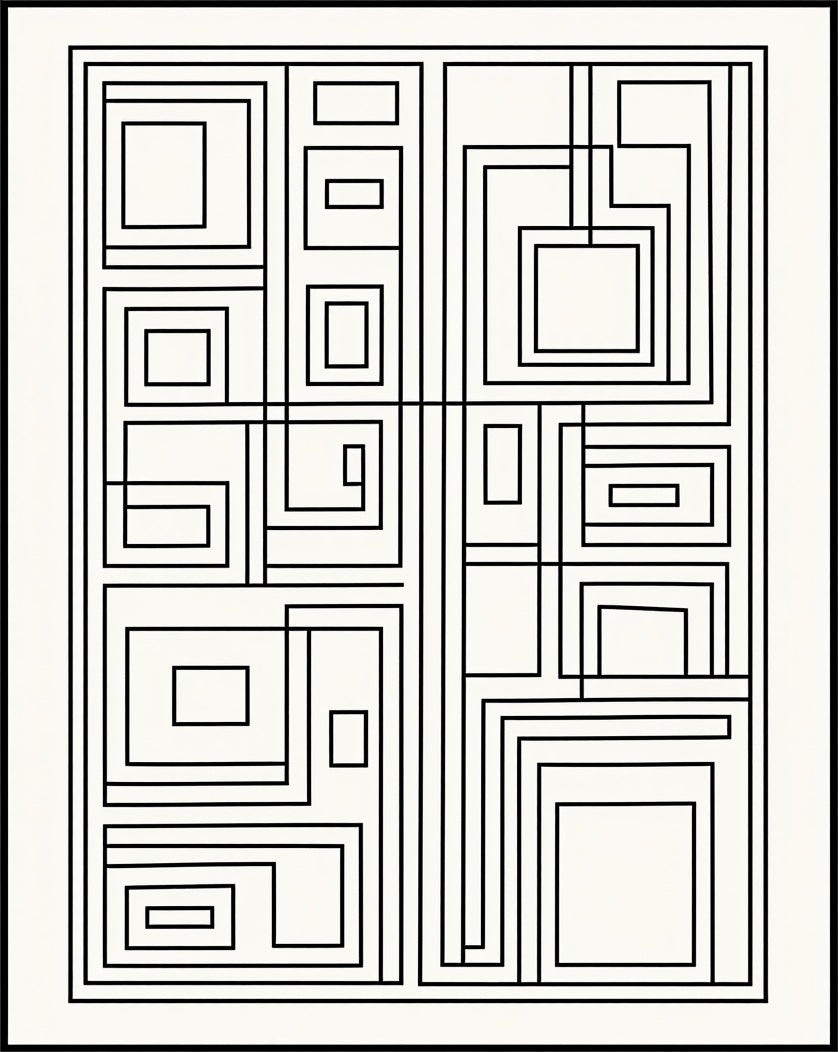 Abstract Geometric Black White Linework Design Rug