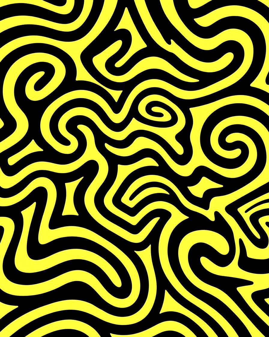 Bold Yellow Black Swirl Pattern Rug