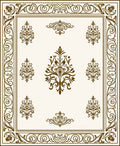 Ornate Brown Floral Damask Pattern Rug