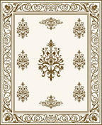 Ornate Brown Floral Damask Pattern Rug