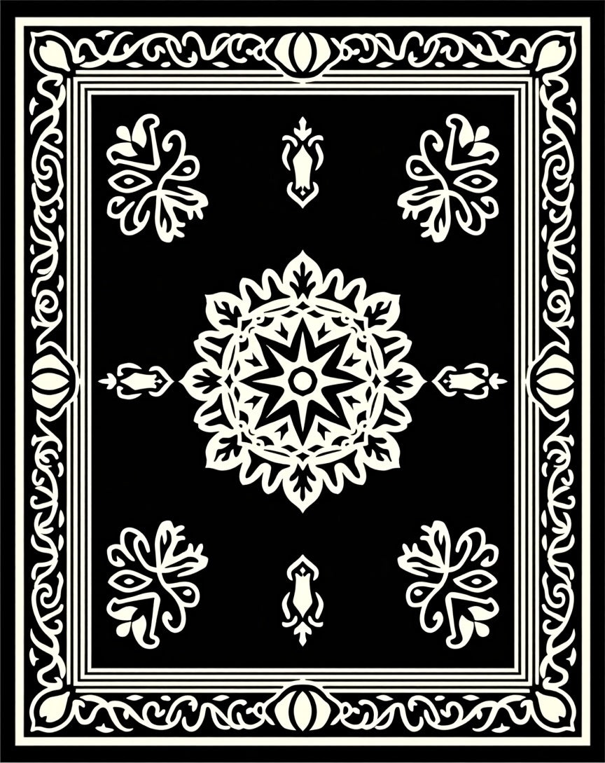 Classic Black White Mandala Pattern Rug