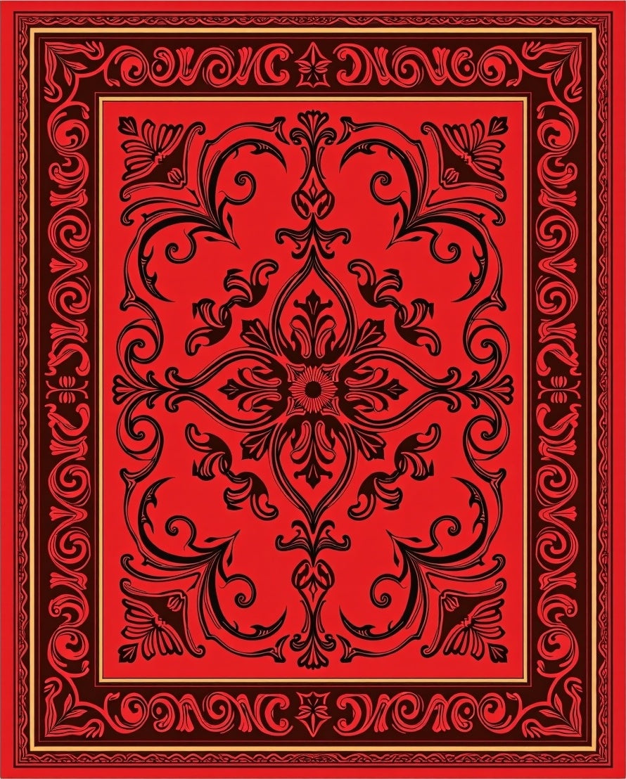 Ornate Vintage Red Floral Design Rug