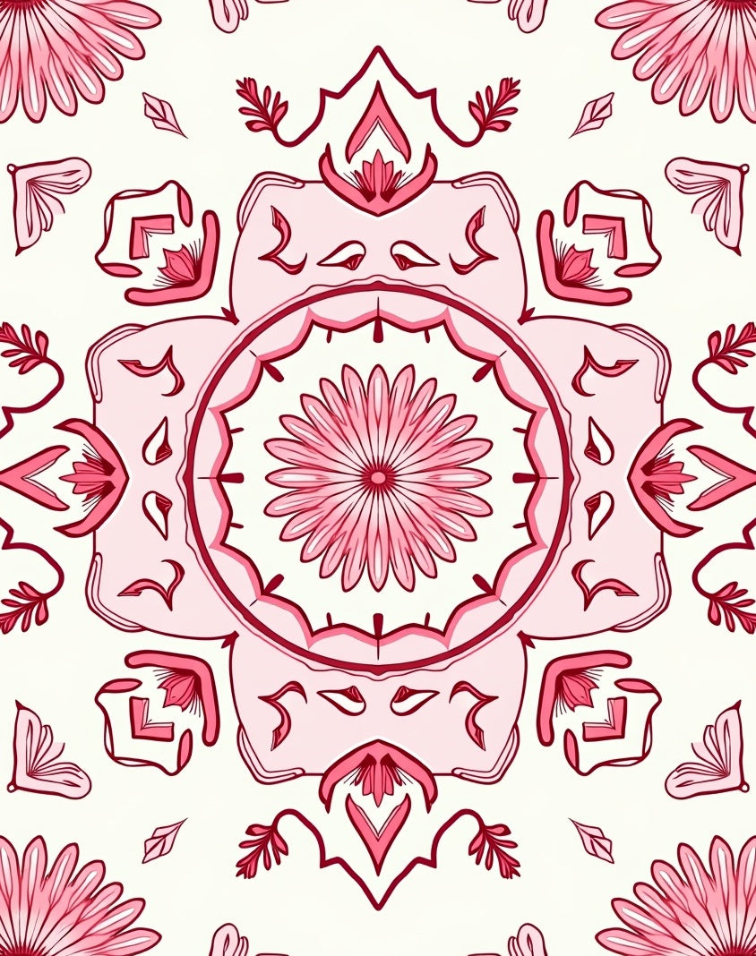Vintage Pink Floral Tile Pattern Rug