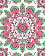 Pink Green Floral Mandala Pattern Rug