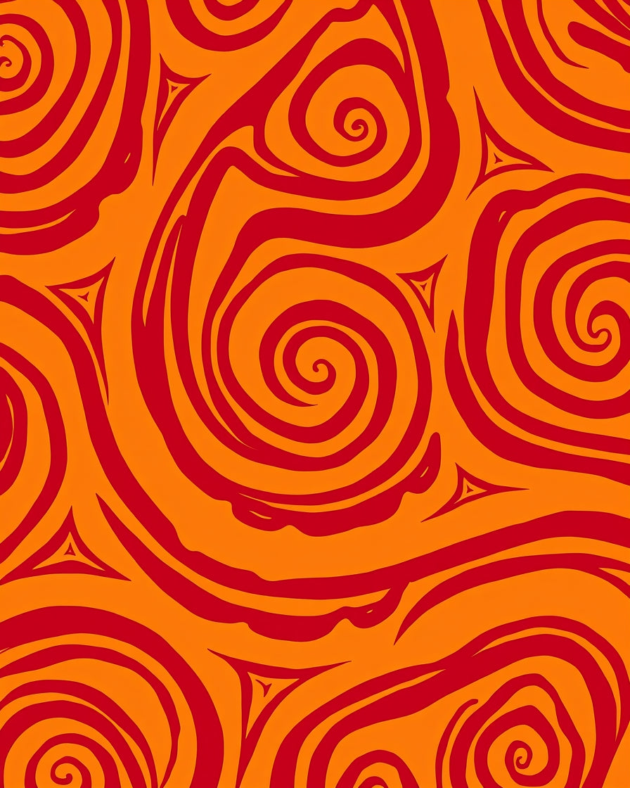 Bold Swirling Red and Orange Pattern Rug