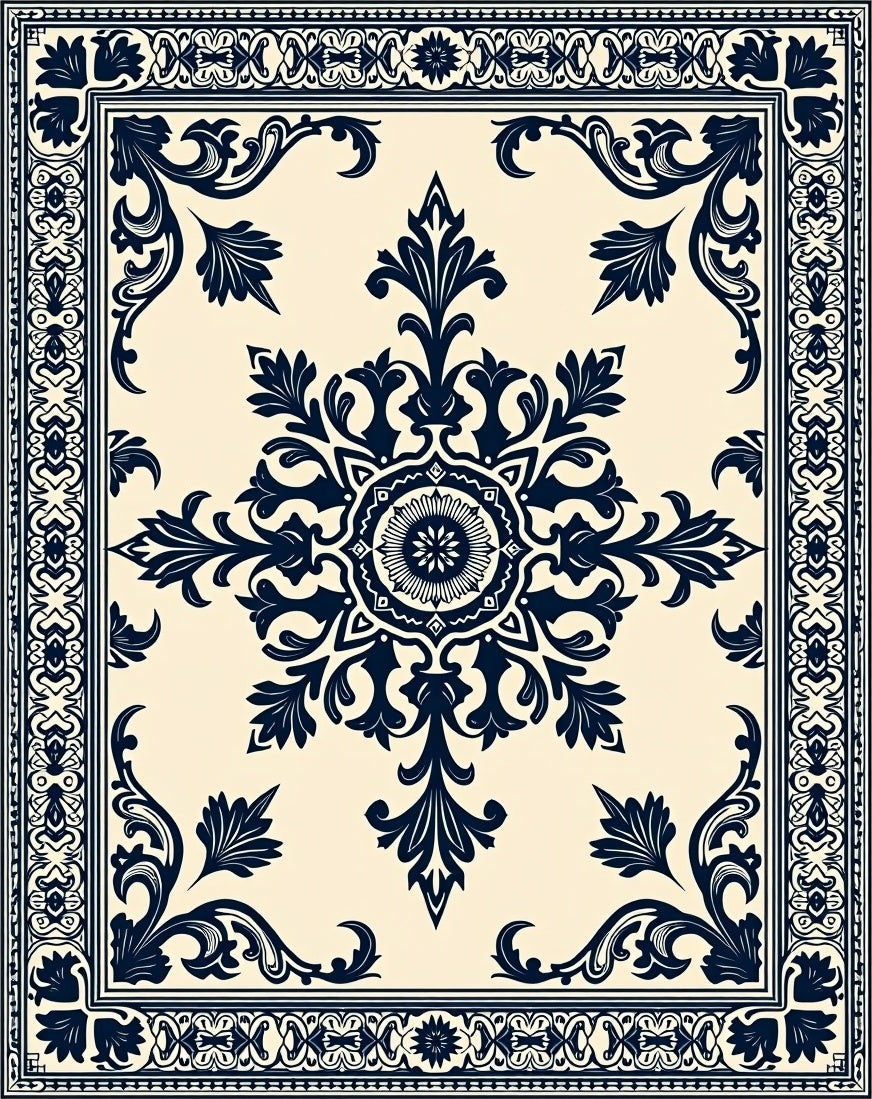 Classic Floral Medallion Border Design Rug