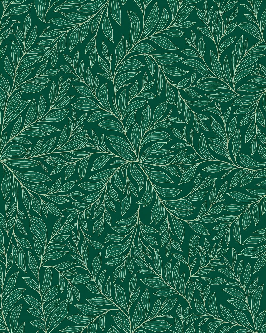 Elegant Green Leaf Pattern Design Rug
