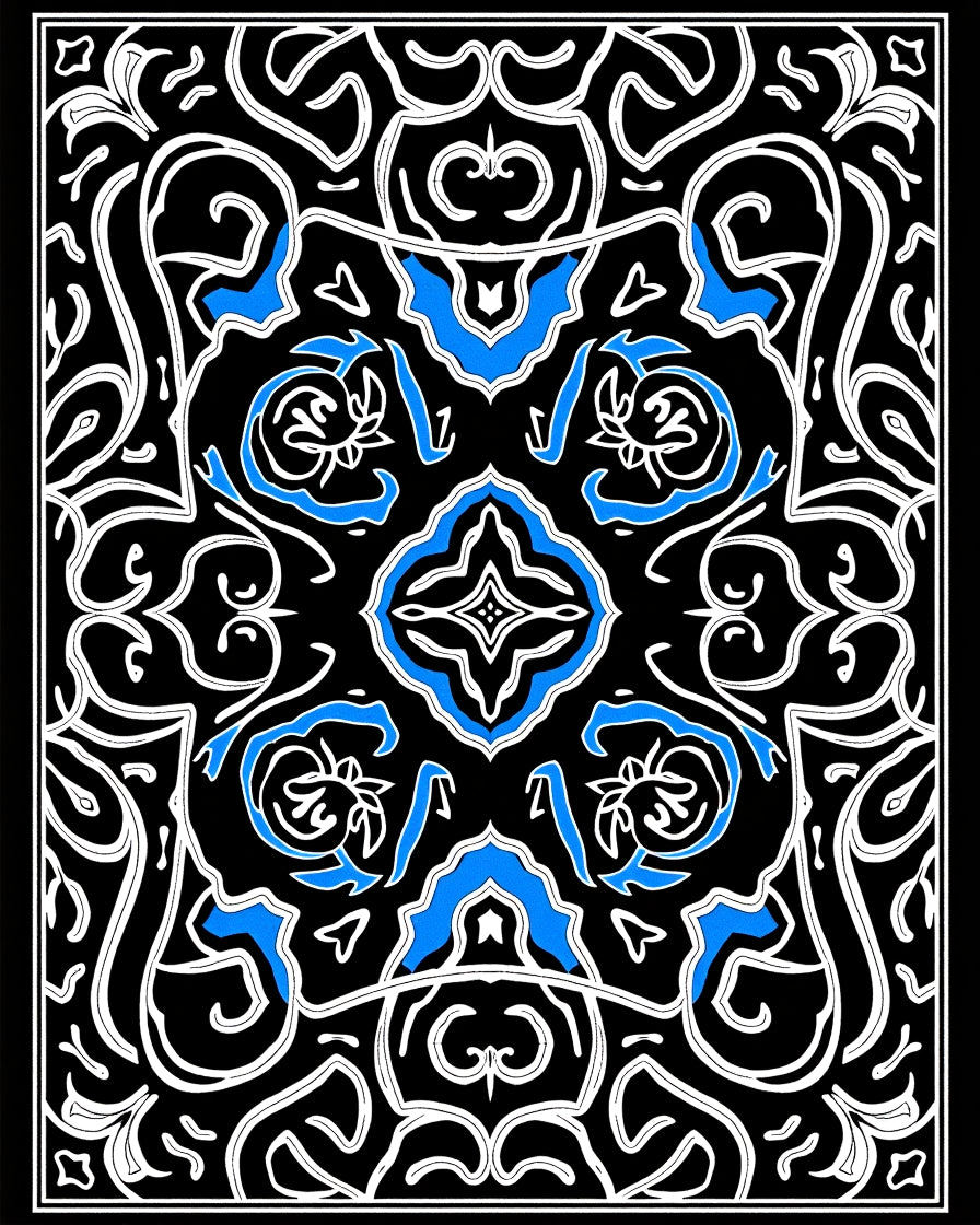 Classic Black Blue Scrollwork Medallion Rug