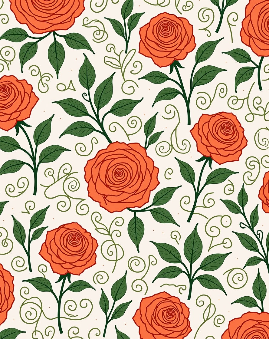 Coral Rose Vine Pattern Rug