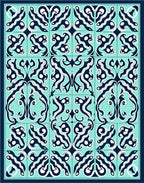Teal Navy Abstract Tile Pattern Rug