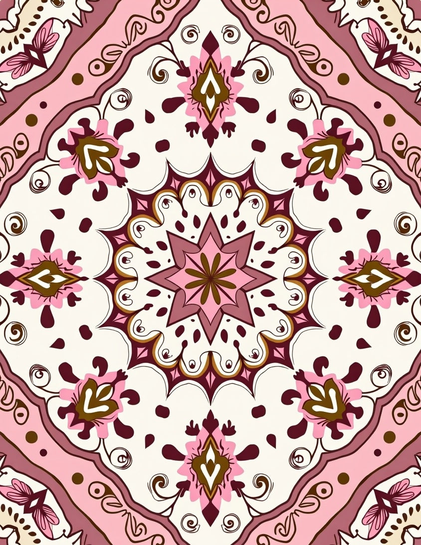 Elegant Pink Floral Mandala Pattern Rug