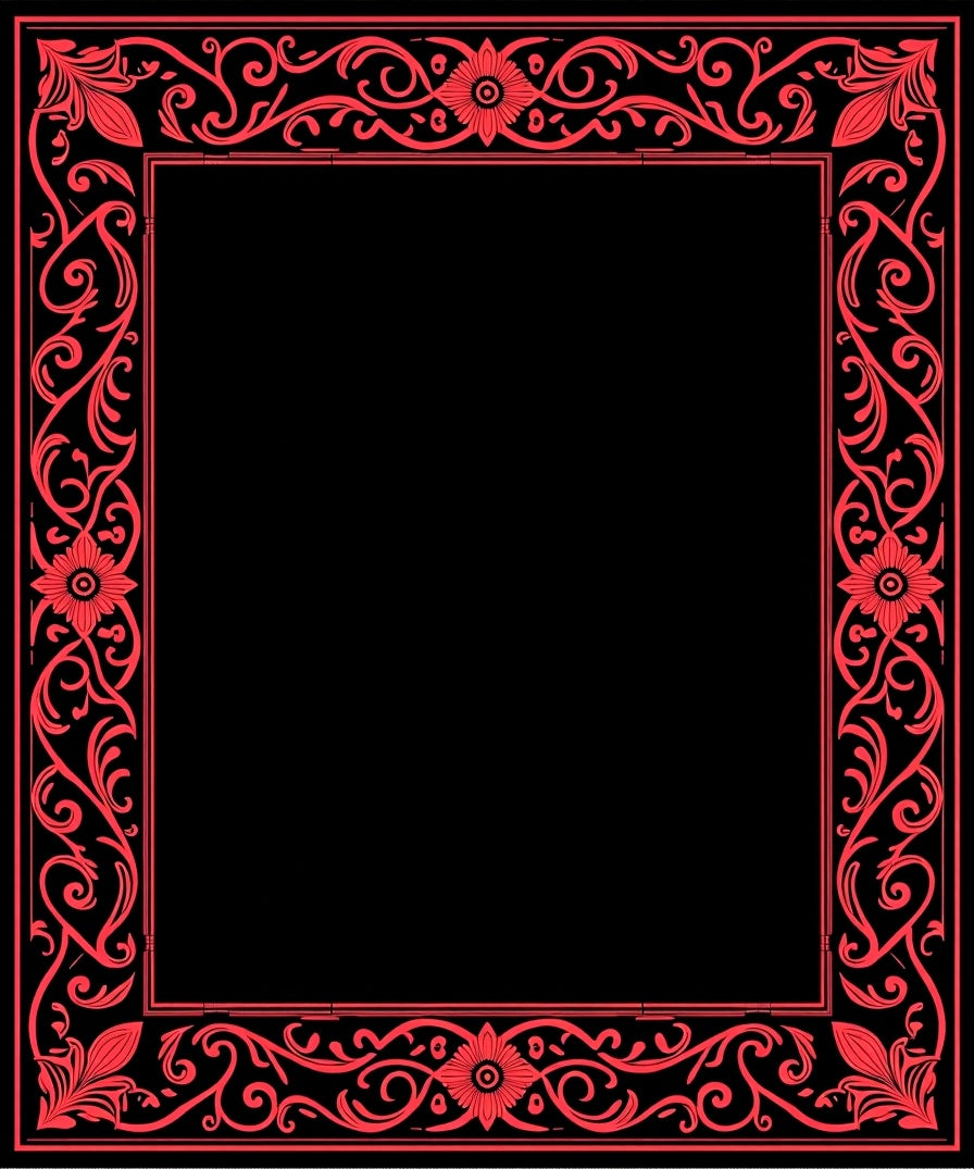 Red Floral Swirl Border Design Rug