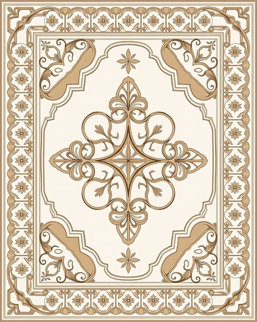 Ornate Floral Scrollwork Antique Style Pattern Rug