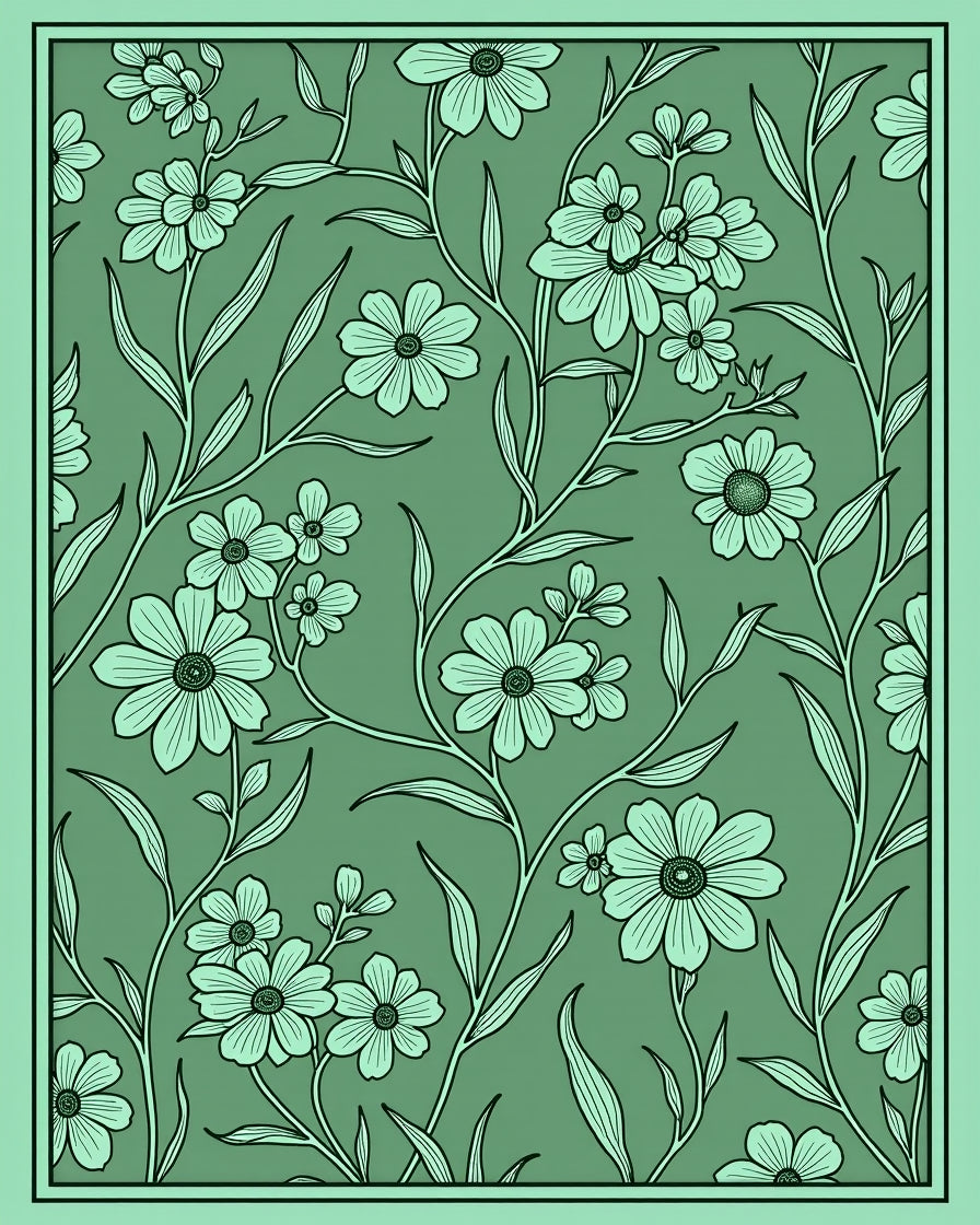 Sage Green Floral Vine Art Rug