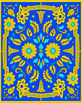 Bold Tropical Floral Blue Yellow Pattern Rug
