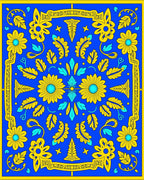 Bold Tropical Floral Blue Yellow Pattern Rug