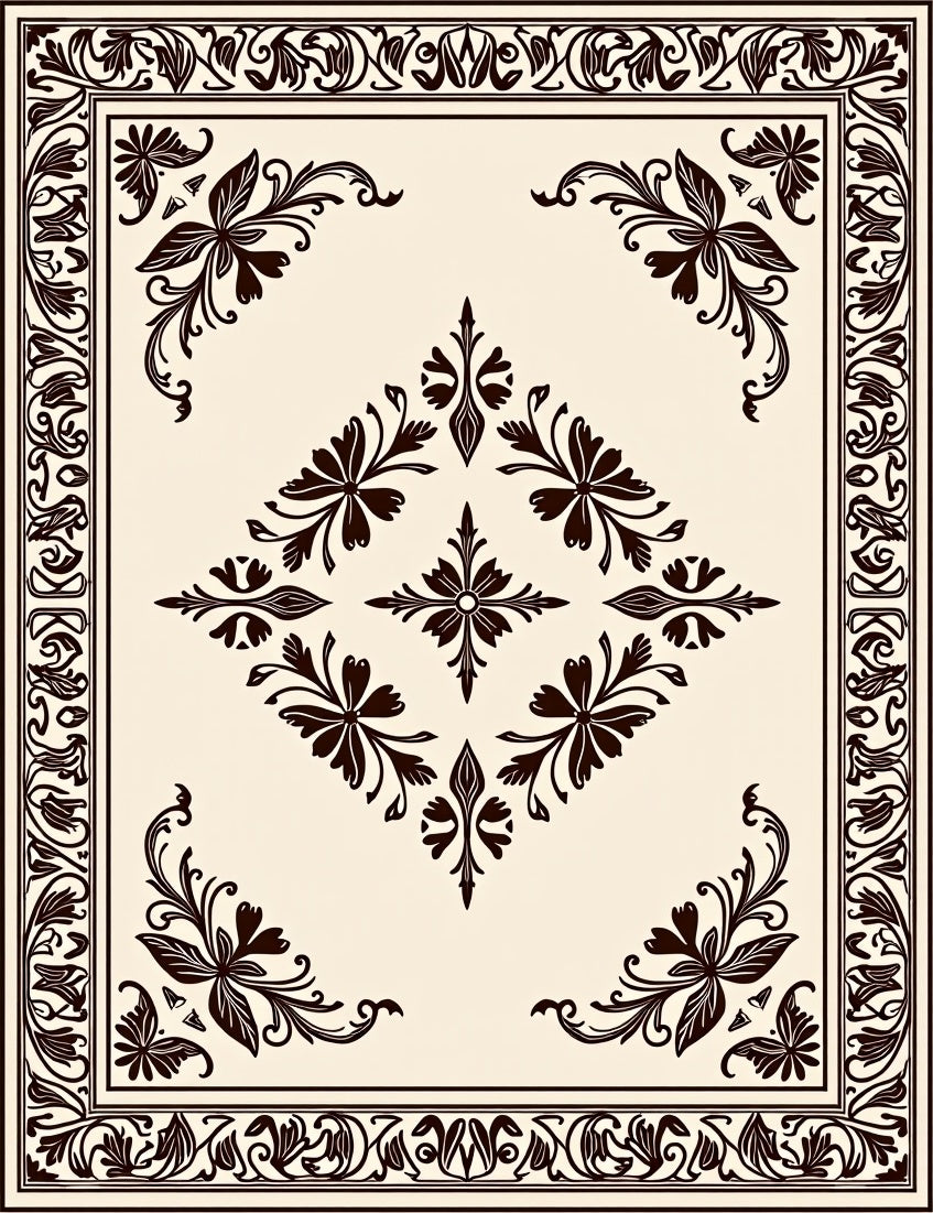 Ornate Floral Diamond Border Design Rug