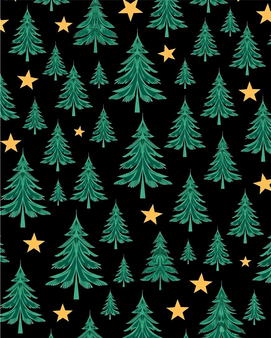 Green Evergreen Trees Yellow Star Scatter Rug