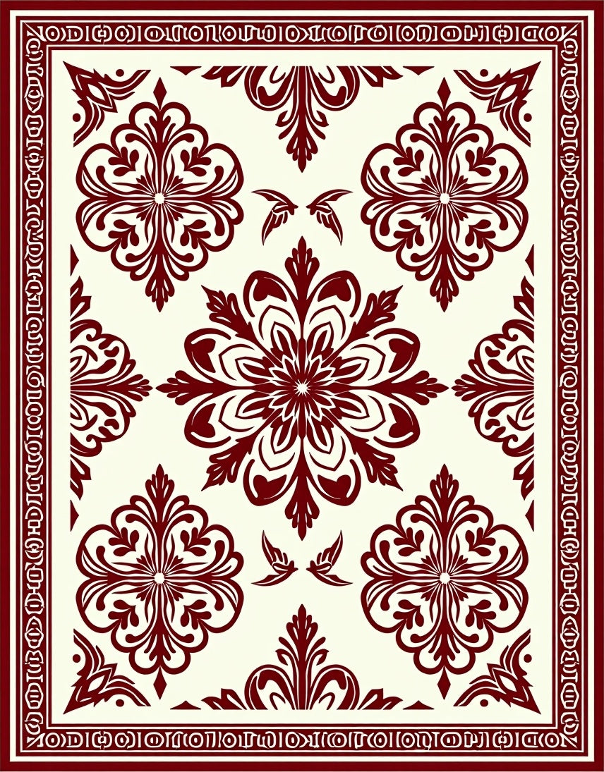 Rich Floral Damask Pattern Rug