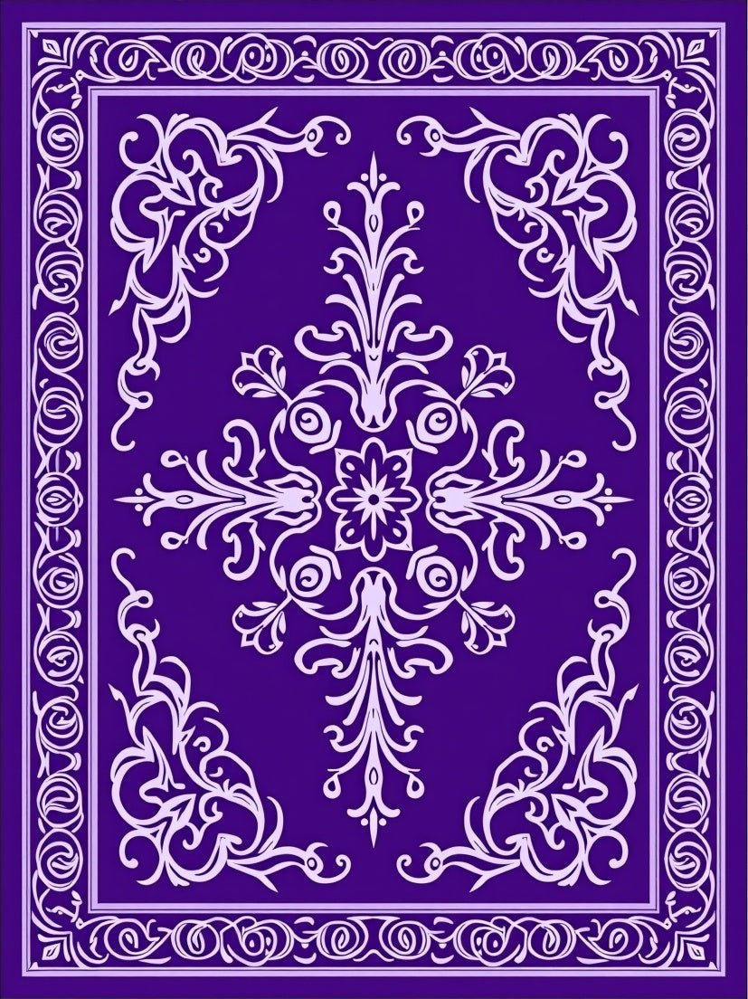 Deep Violet Floral Swirls Design Rug
