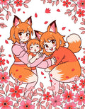 Enchanted Fox Family Floral Print Rug