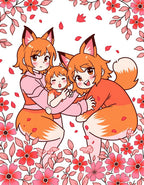 Enchanted Fox Family Floral Print Rug