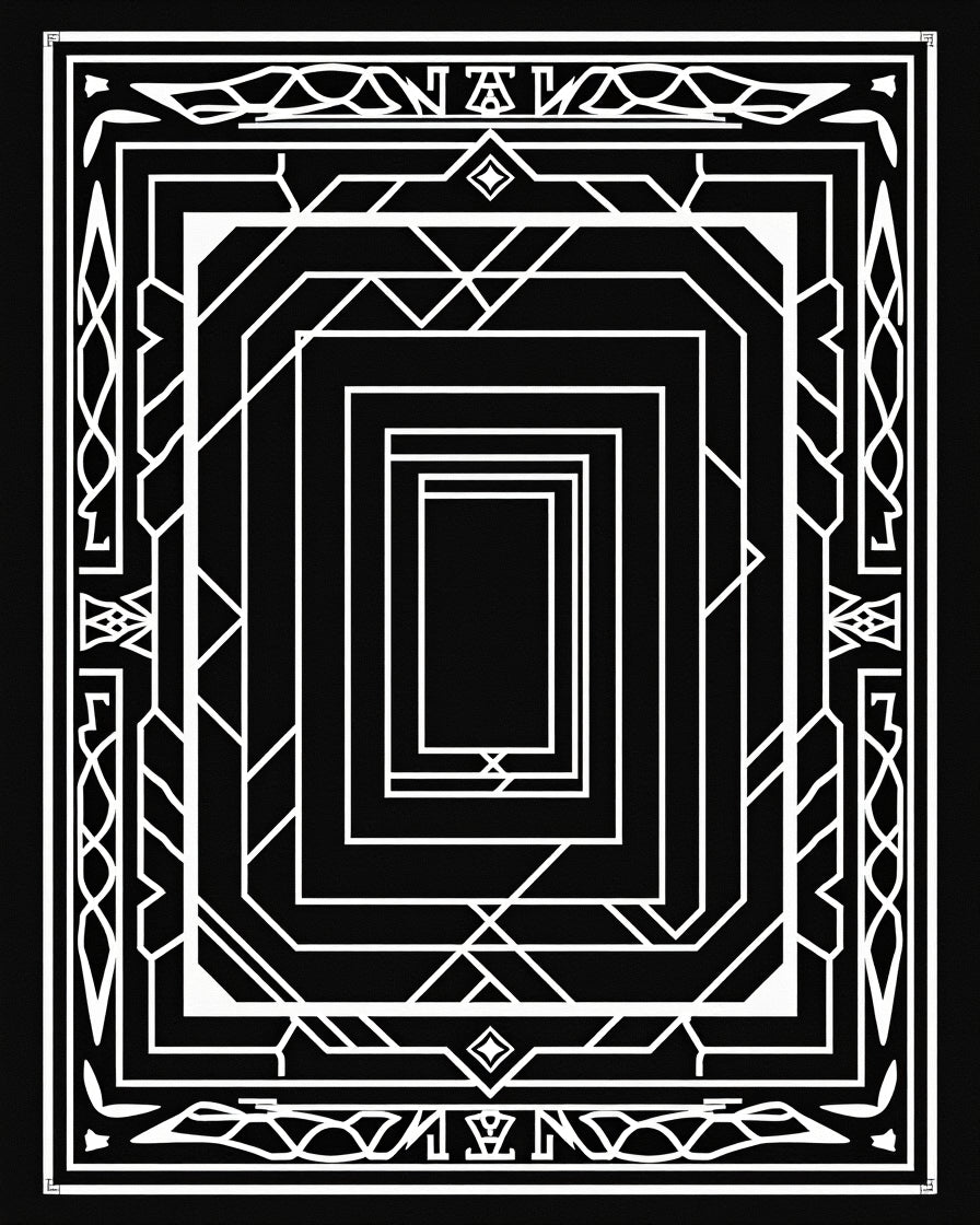 Art Deco Geometric White Line Design Rug