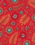 Vibrant Red Floral Fern Pattern Rug