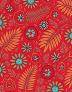 Vibrant Red Floral Fern Pattern Rug