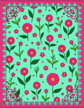 Vibrant Pink Daisy Garden Teal Rug