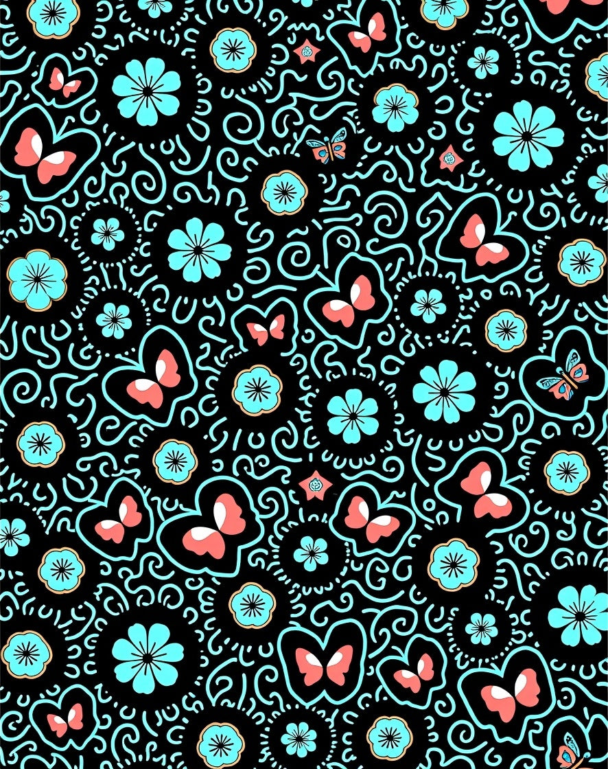 Whimsical Butterfly Floral Swirl Pattern Rug