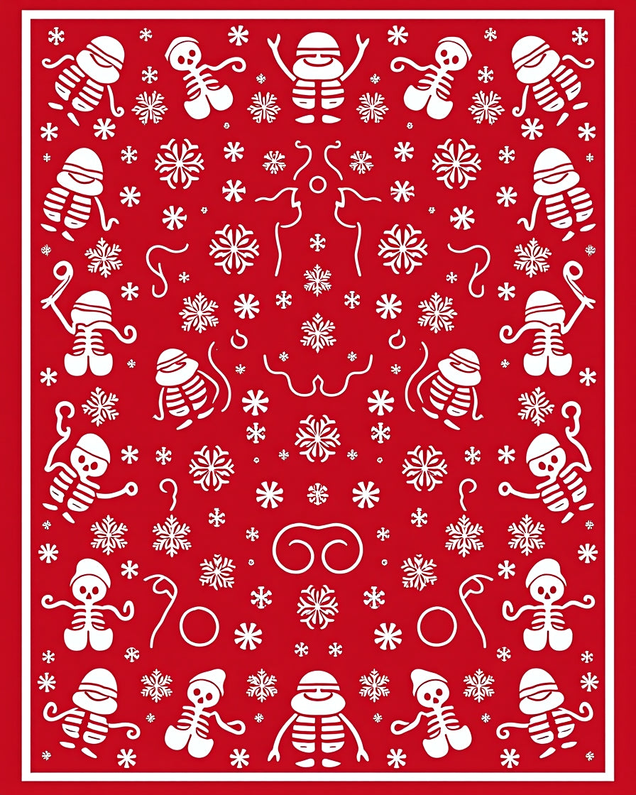Whimsical Skeleton Snow Flake Red Rug