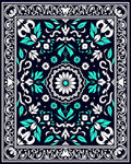 Ornate Teal White Floral Medallion Rug