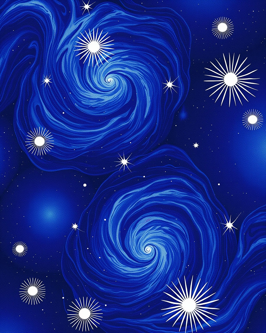 Deep Blue Swirls With Starbursts Design Rug