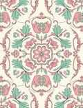 Floral Scrollwork Pink Mint Pattern Rug