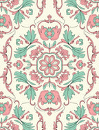 Floral Scrollwork Pink Mint Pattern Rug