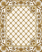 Ornate Gold Lattice Floral Border Rug